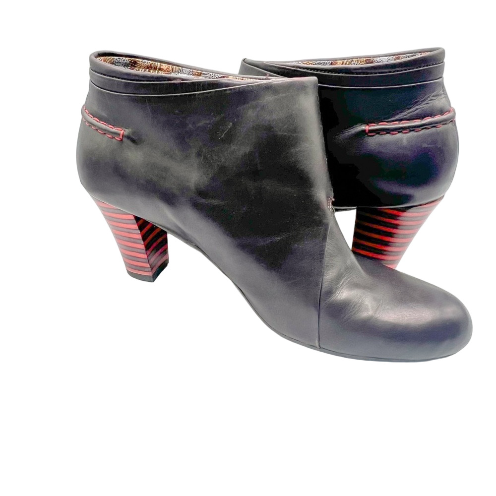 Camper Black Heeled Boots with Red Stitching 8